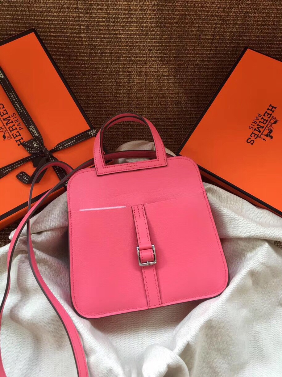 Hermes Mini Halzan 22 Handbag Shoulder Bag In Rose Pink Swift Leather